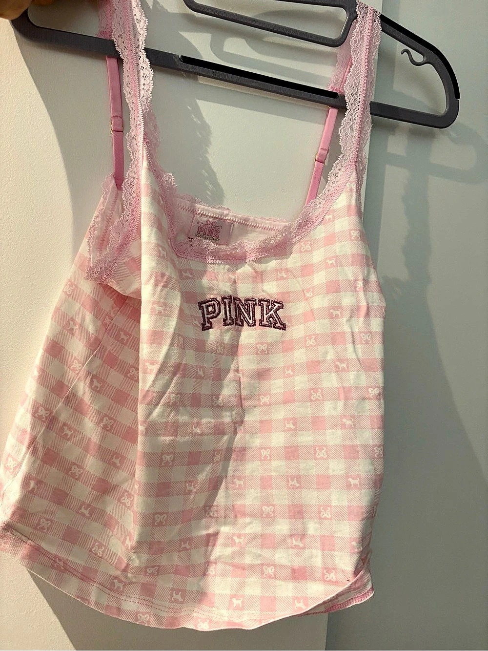 PINK Gingham Tank Top in & White Size Medium NWT